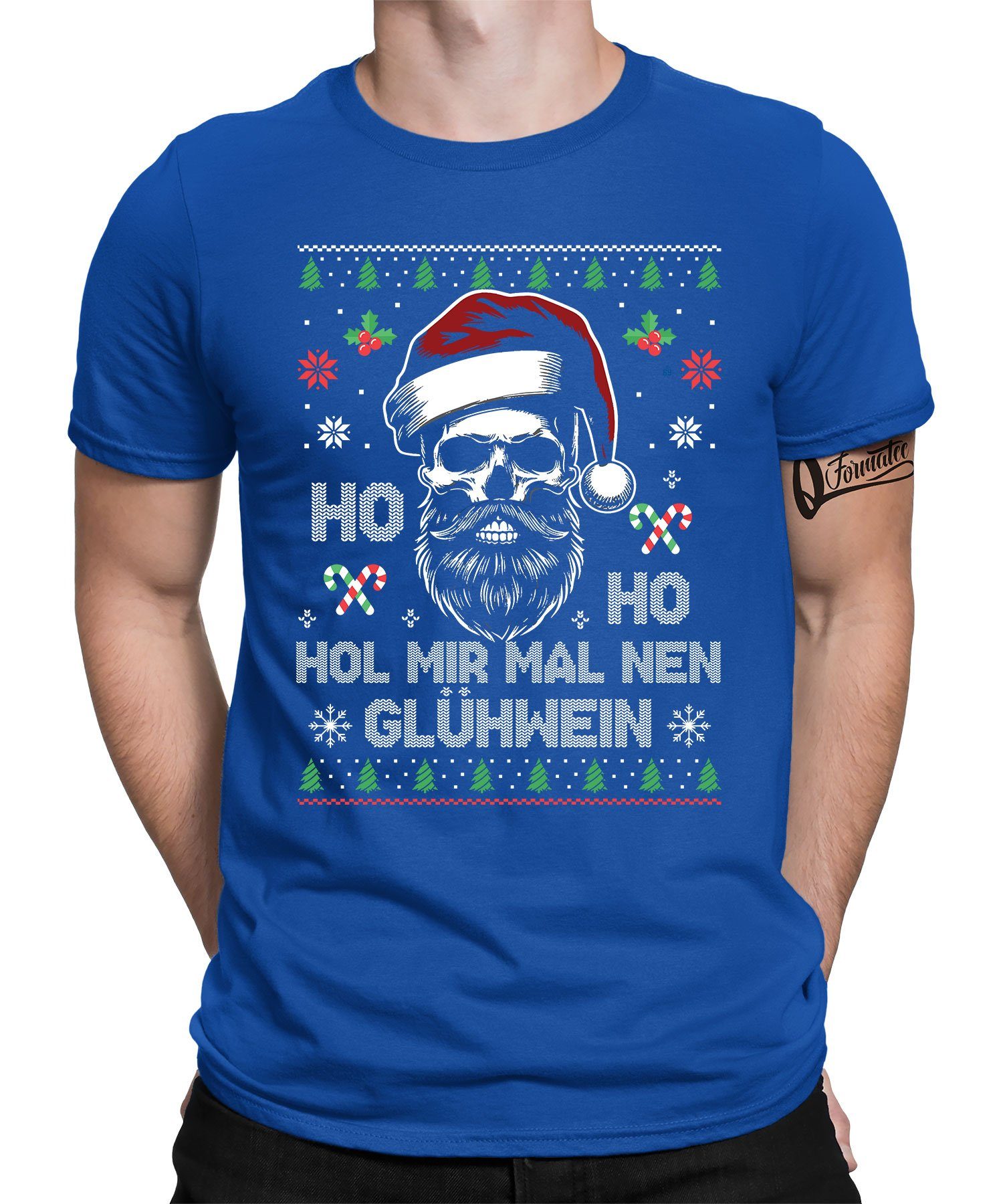Quattro Formatee Kurzarmshirt Ho Ho Glühwein - Weihnachten X-mas Weihnachtsgeschenk Herren T-Shirt (1-tlg) Blau