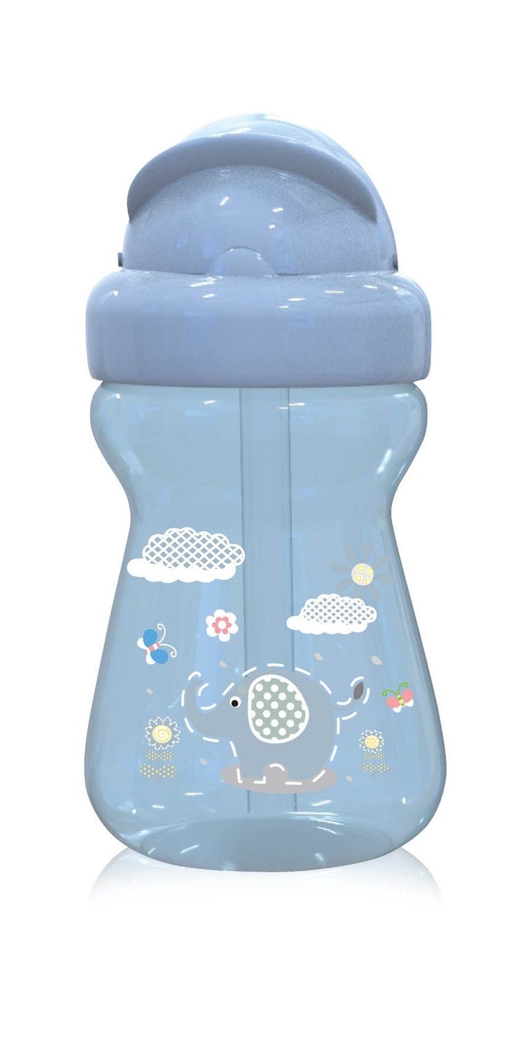 Baby Care Trinkflasche Kinder Trinkflasche 200 ml, Sport-Sipper Mini Tiere, Strohhalm, Deckel blau
