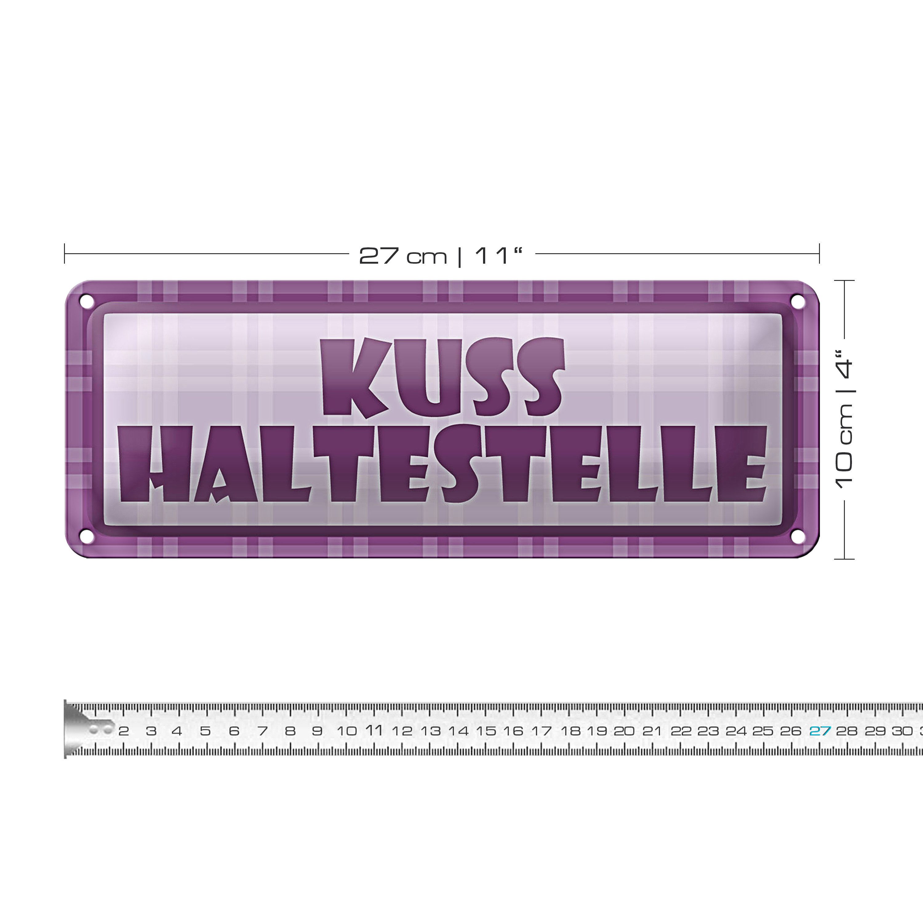 Roomando Metallschild Blechschild Kuss Haltestelle 27x10cm Liebe Hochzeit