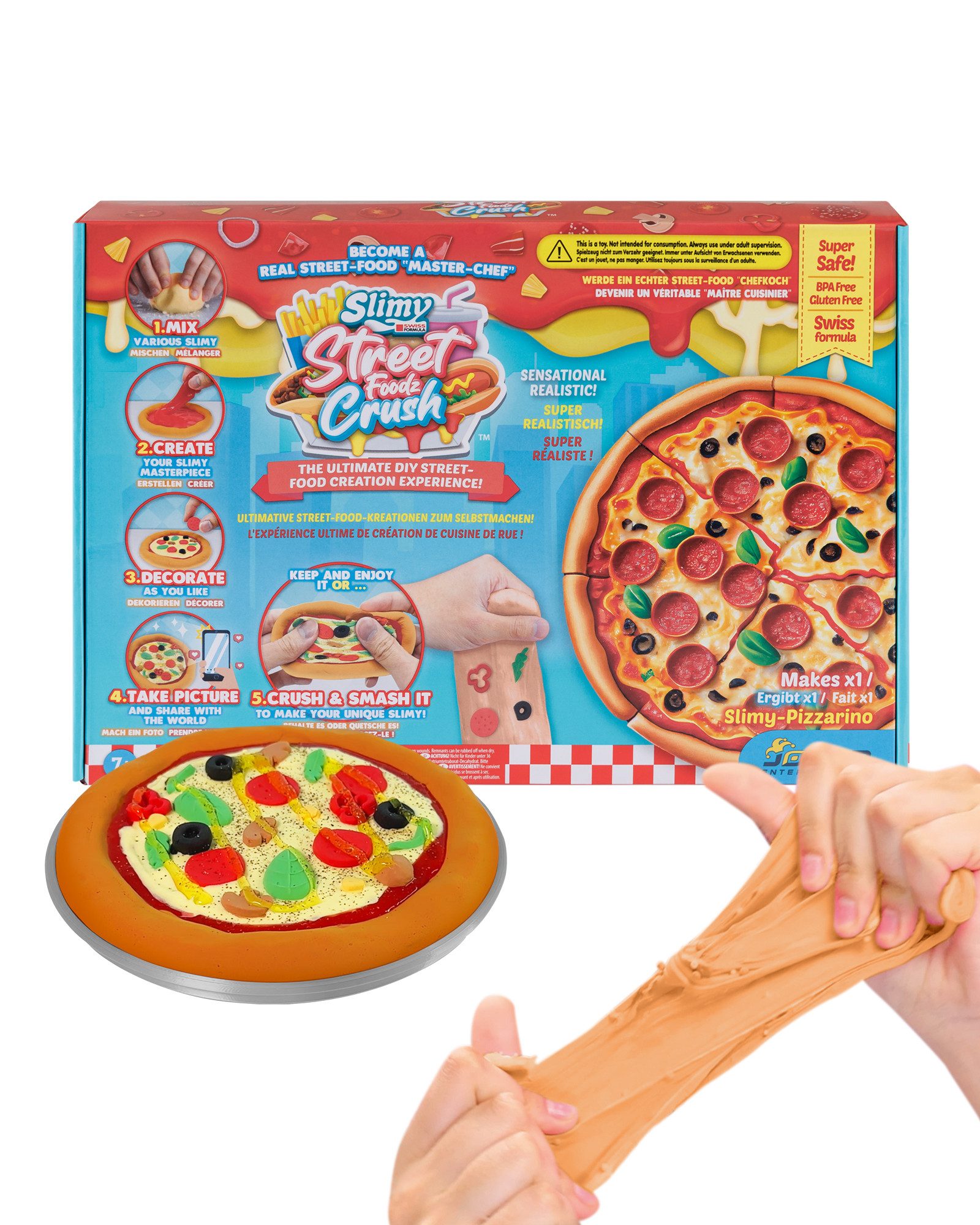 Slimy® Knetform-Set Street Food Crush - Pizzarino (1-tlg), Slime und Knete Kreativ-Set zum selber Mischen, Formen und Dekorieren