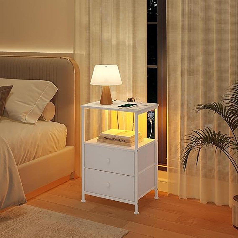 Woltu Nachttisch (2-St), mit Steckdosen LED-Beleuchtung Schubladen, Beistel günstig online kaufen