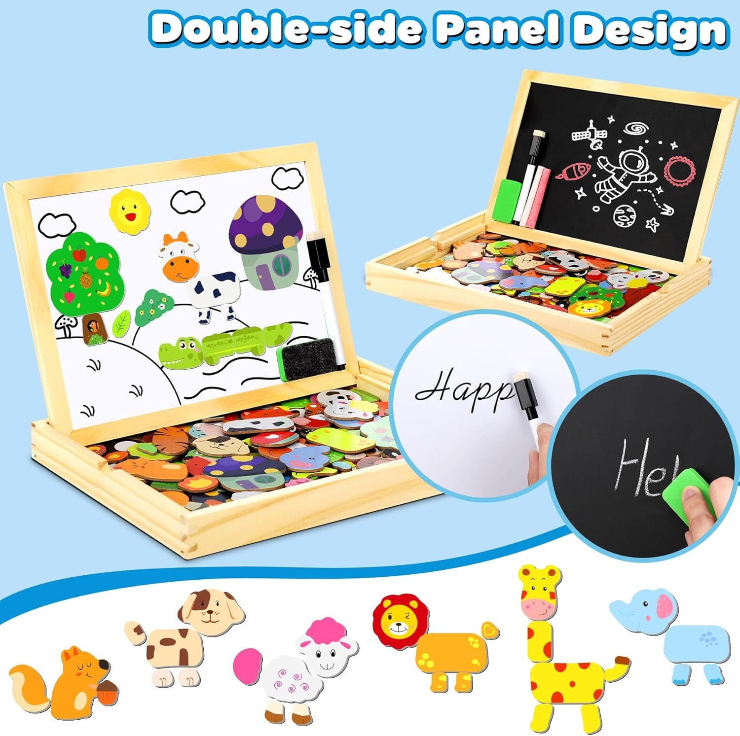 POPOLIC Puzzle Magnetisches Holzpuzzle 110 Stück, Magnettafel Kinder, Rahme günstig online kaufen