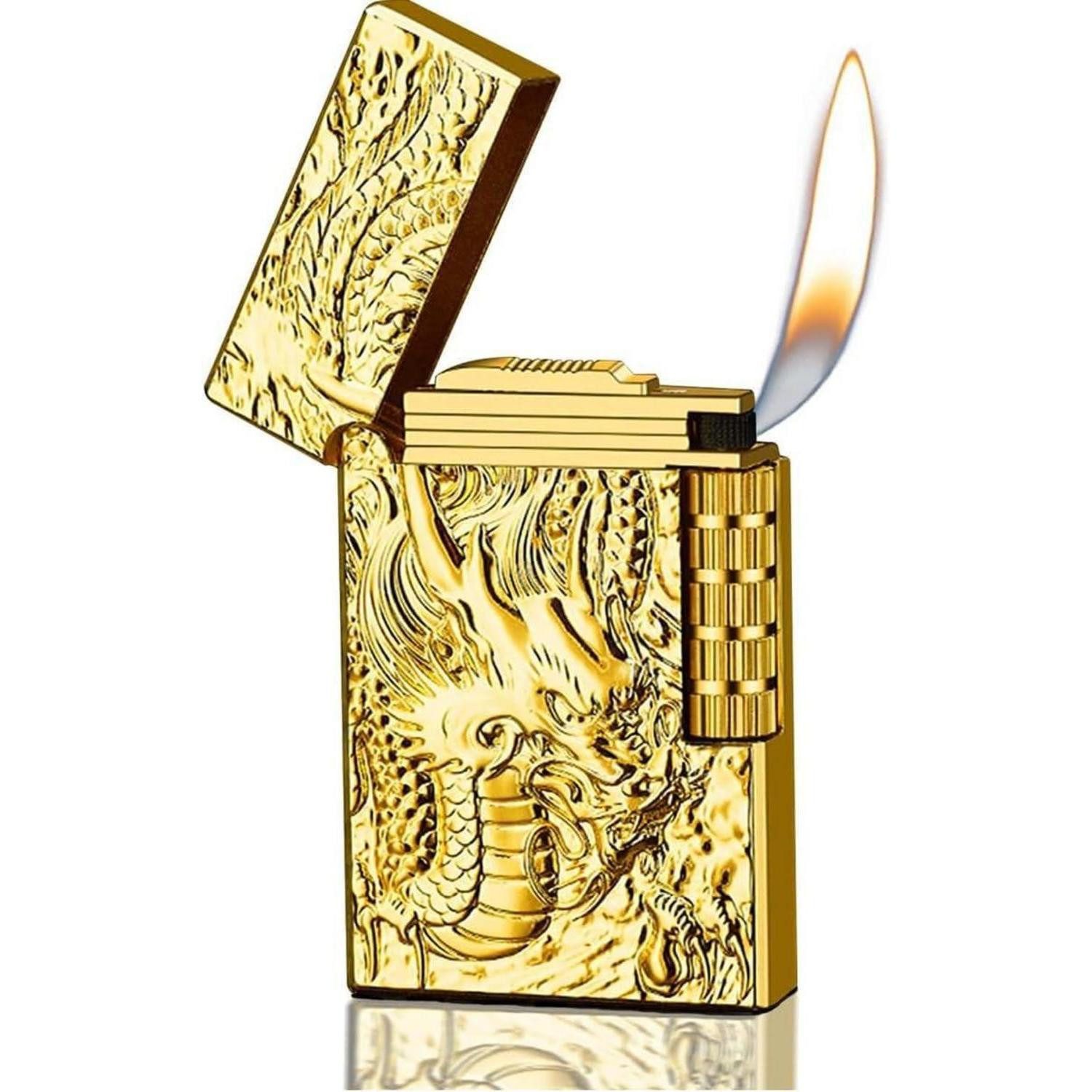 lliang Feuerzeug Feuerzeug Drachenmuster Seitenrad Mattfeuerzeug nachfüllbar Butan Flip