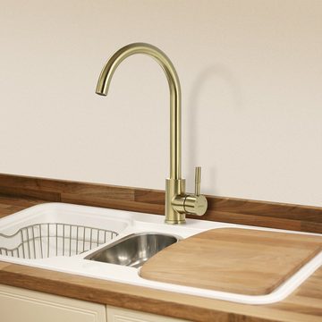 Lonheo Küchenarmatur Edelstahl Wasserhahn Küche Spültischarmatur Einhebel Mischbatterie 260mm Auslaufhöhe ,Golden