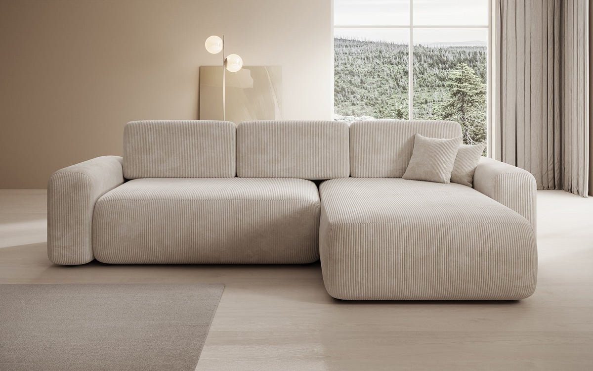 Luxusbetten24 Schlafsofa Designer Ecksofa Lola in Cord, mit Stauraum und Schlaffunktion