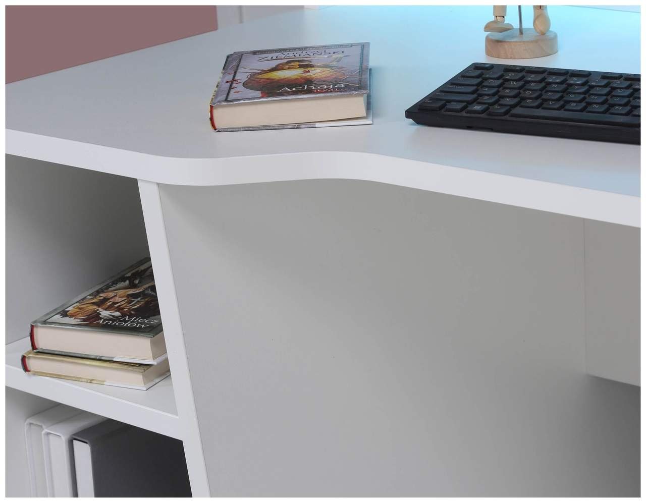 Möbel 160 TEZAUR cm - Tisch Gamingtisch - Forte mit Computertisch Weiß LED 1B Gaming