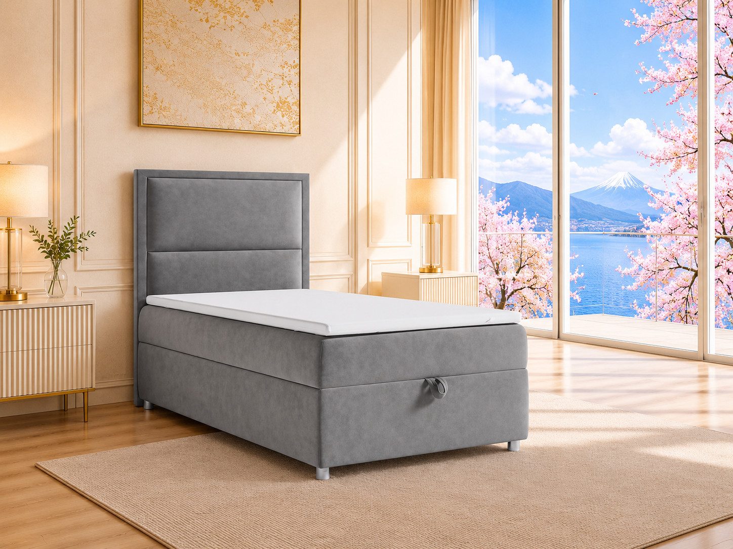 Best for Home Boxspringbett K-11 SINGLE mit Bettkasten, Bonellfederkern, Komfort Topper H3 (Hotelbett, Einzelbett, Kinderbett, Juniorbett, 5-St., 70x200 80x200 90x200 100x200 cm), Einzelbett mit integriertem Stauraum, gepolstertem Kopfteil