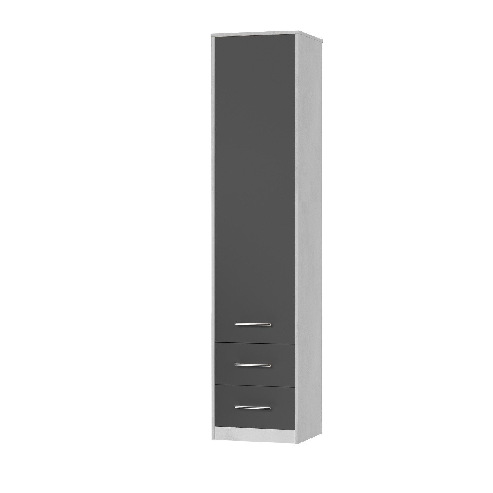 Beton/Anthrazit 50cm Schubladen 2 - SMARTBett Kleiderschrank Drehtürenschrank SMARTBett