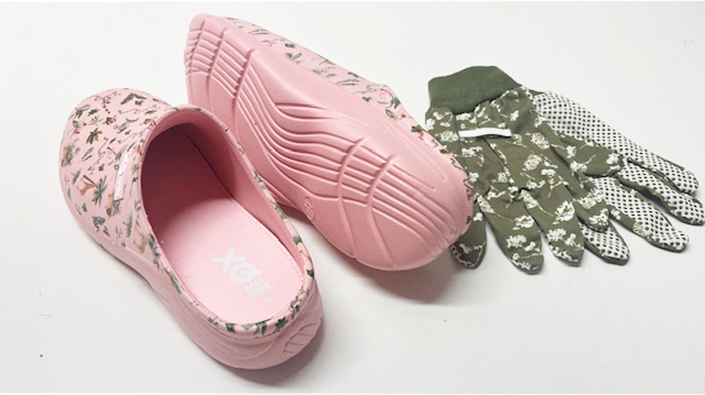 Steinnacher Bärbel Damen Gartenclogs Safari rosa mit passenden Gartenhandschuhen Clog – Bild 3 von 3