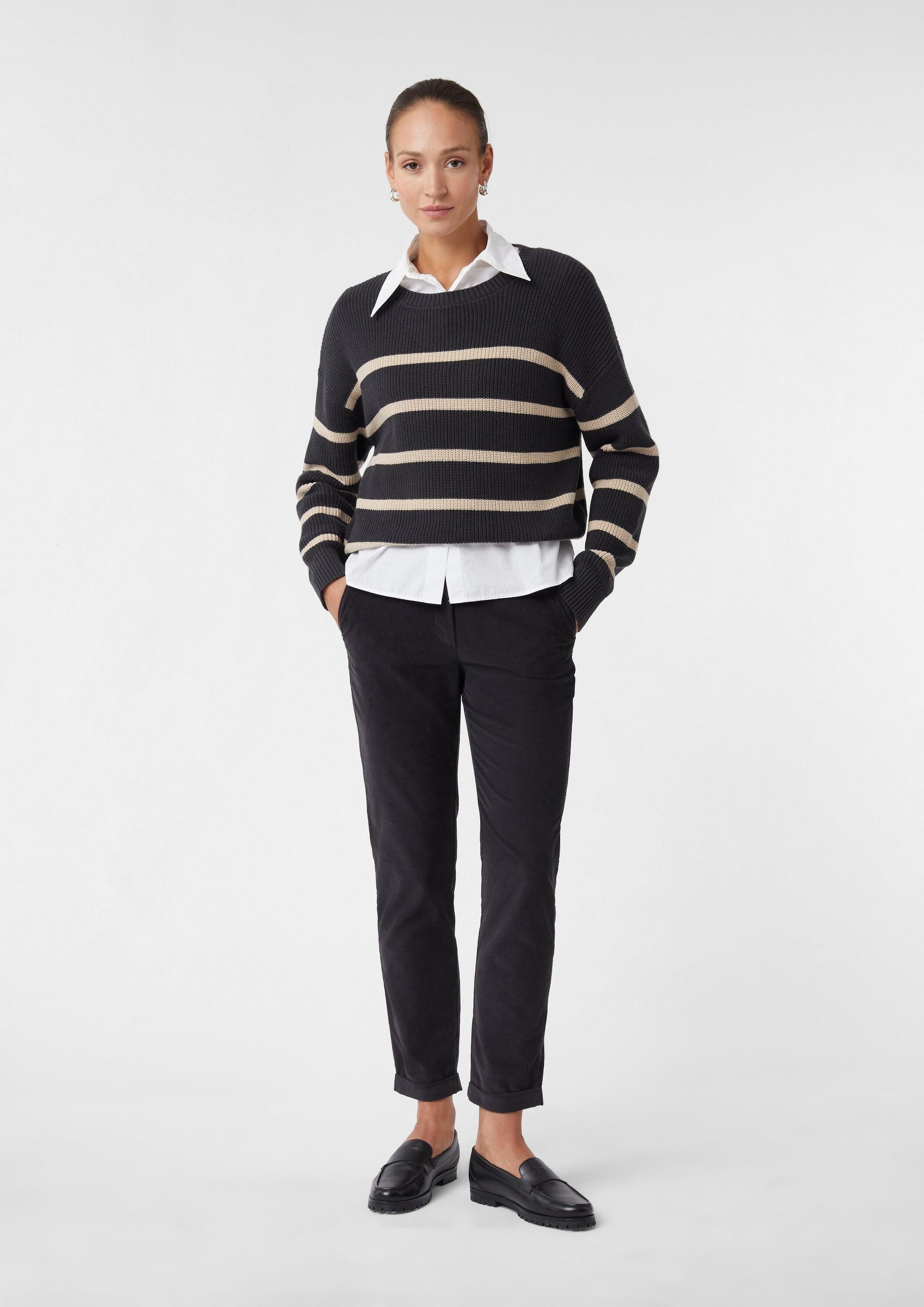 comma Longpullover Strickpullover Gestreifter Strickpullover aus Baumwolle