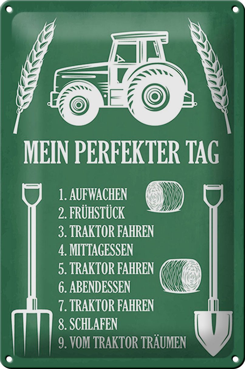 Femer GmbH Metallschild Spruch 20x30cm mein perfekter Tag Traktor, (1 St), gewölbte Oberfläche, abgerundete Ecken, umgeschlagene Kanten