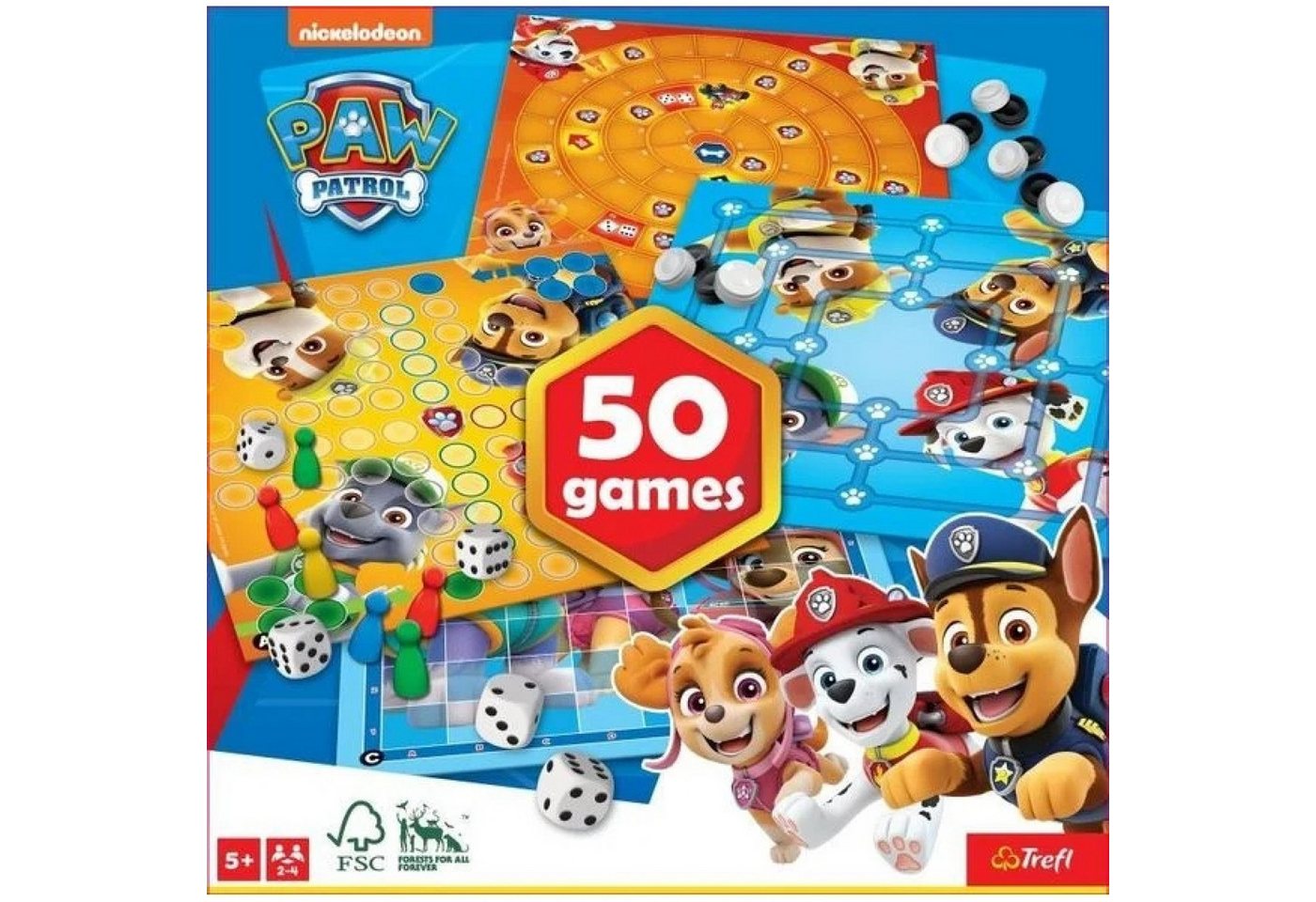 Trefl Spielesammlung PAW Patrol 50 Spiele Spielesammlung Spielebox Brettspiel Mühle ab 5 J