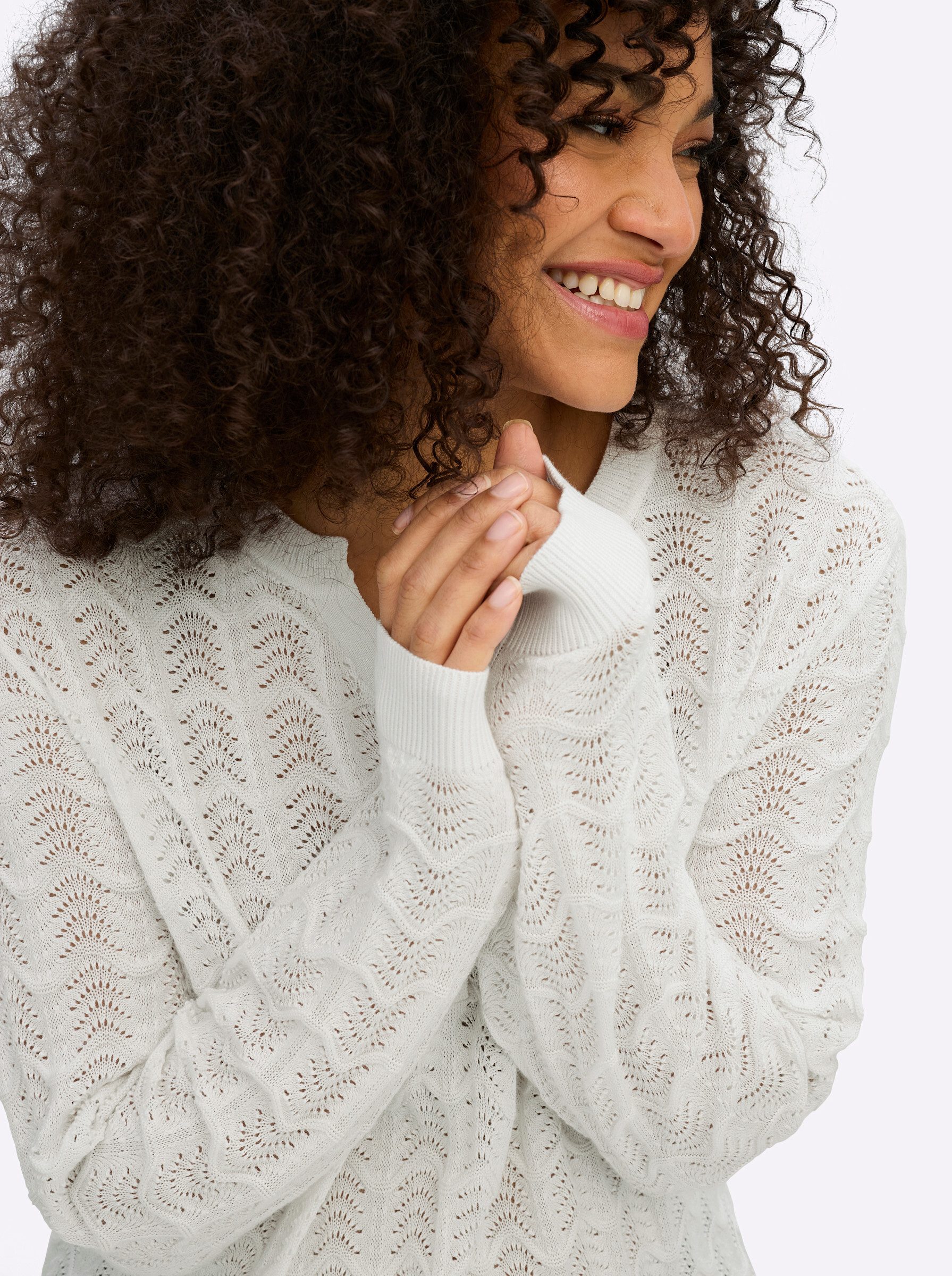 Sheego Strickpullover Pullover Langarm Ajour