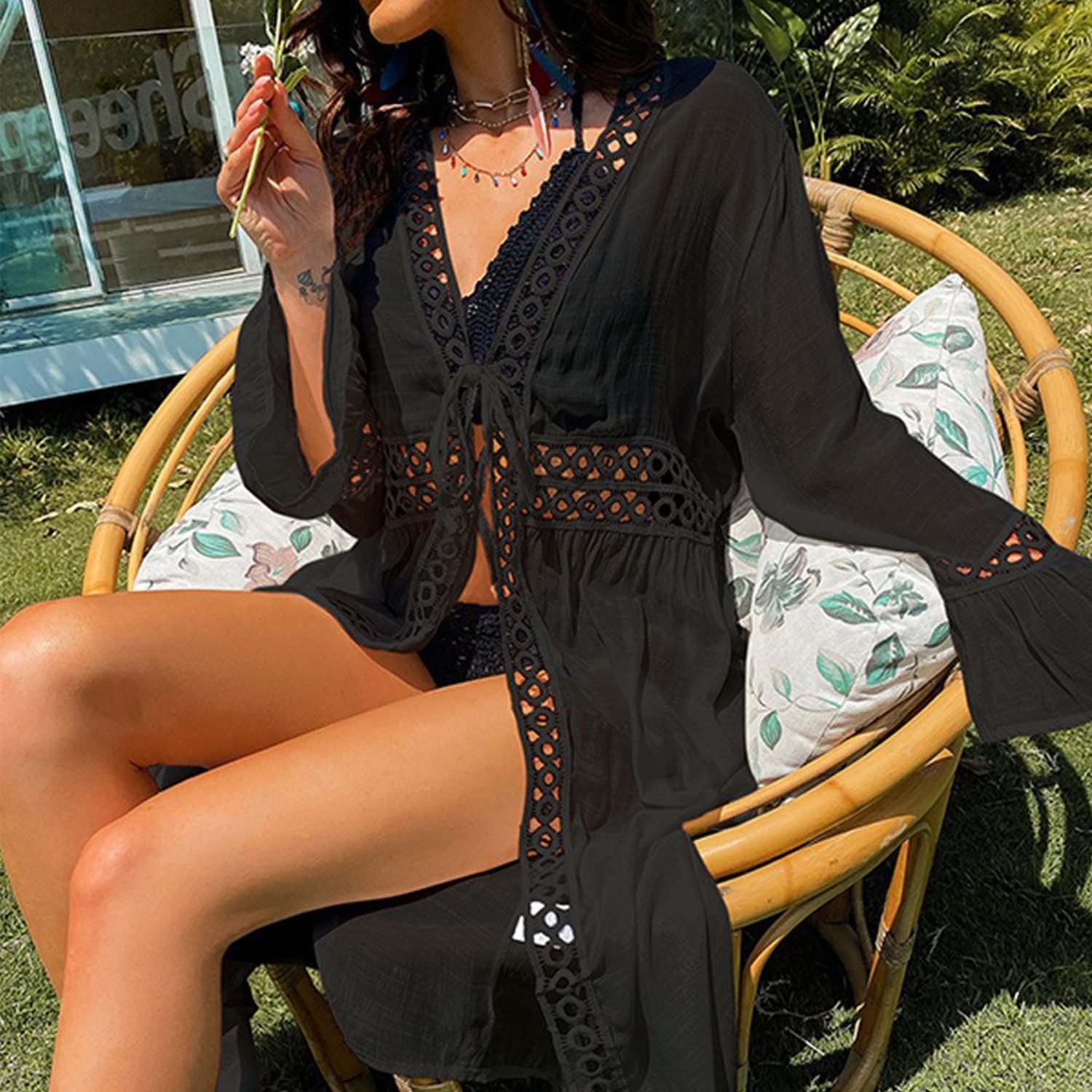 RWEUOQ Blusenkleid Schwarze Strandjacke Damen, Leichte, günstig online kaufen