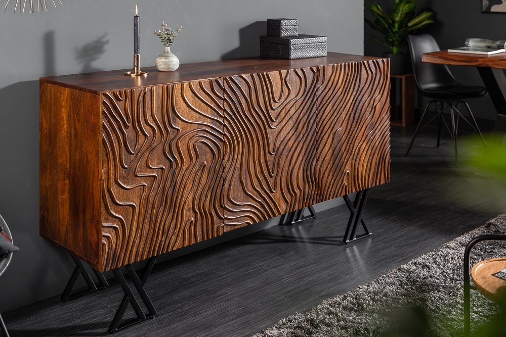 riess-ambiente Sideboard FLUID 160cm braun, Massivholz · Metall · Kommode · aufwändige Front · Wohnzimmer