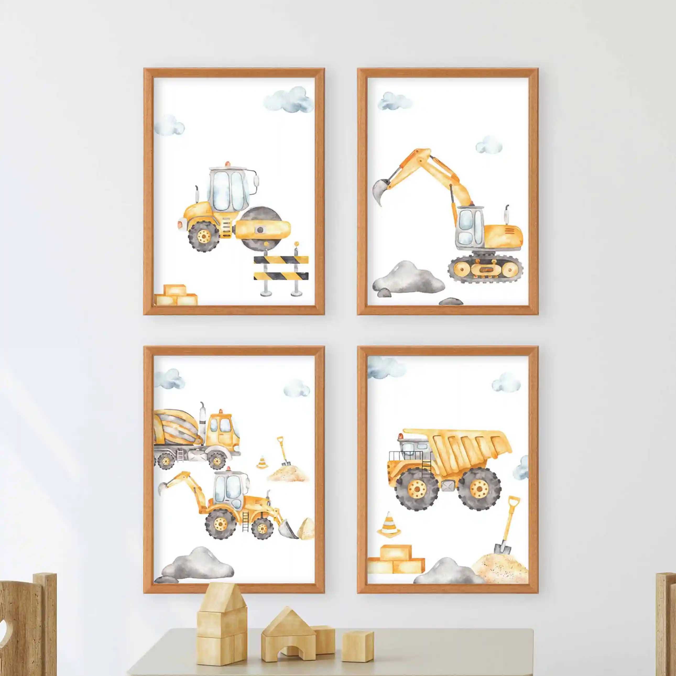 WANDKIND Poster Kinderzimmer Poster 4er Set Premium P757 / Baustelle, Wandposter in verschiedenen Größen