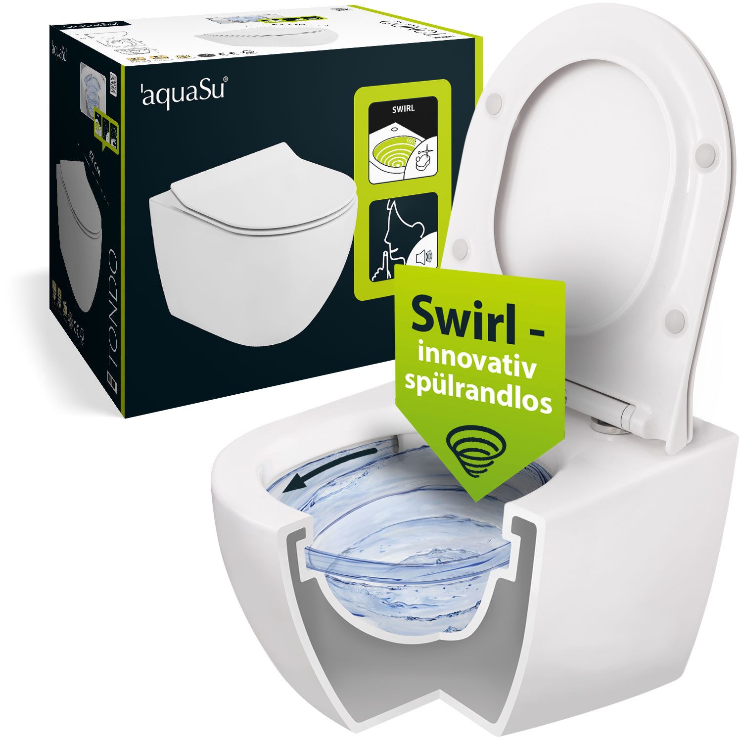 aquaSu Tiefspül-WC, Wand WC, spülrandlos, WC-Sitz günstig online kaufen