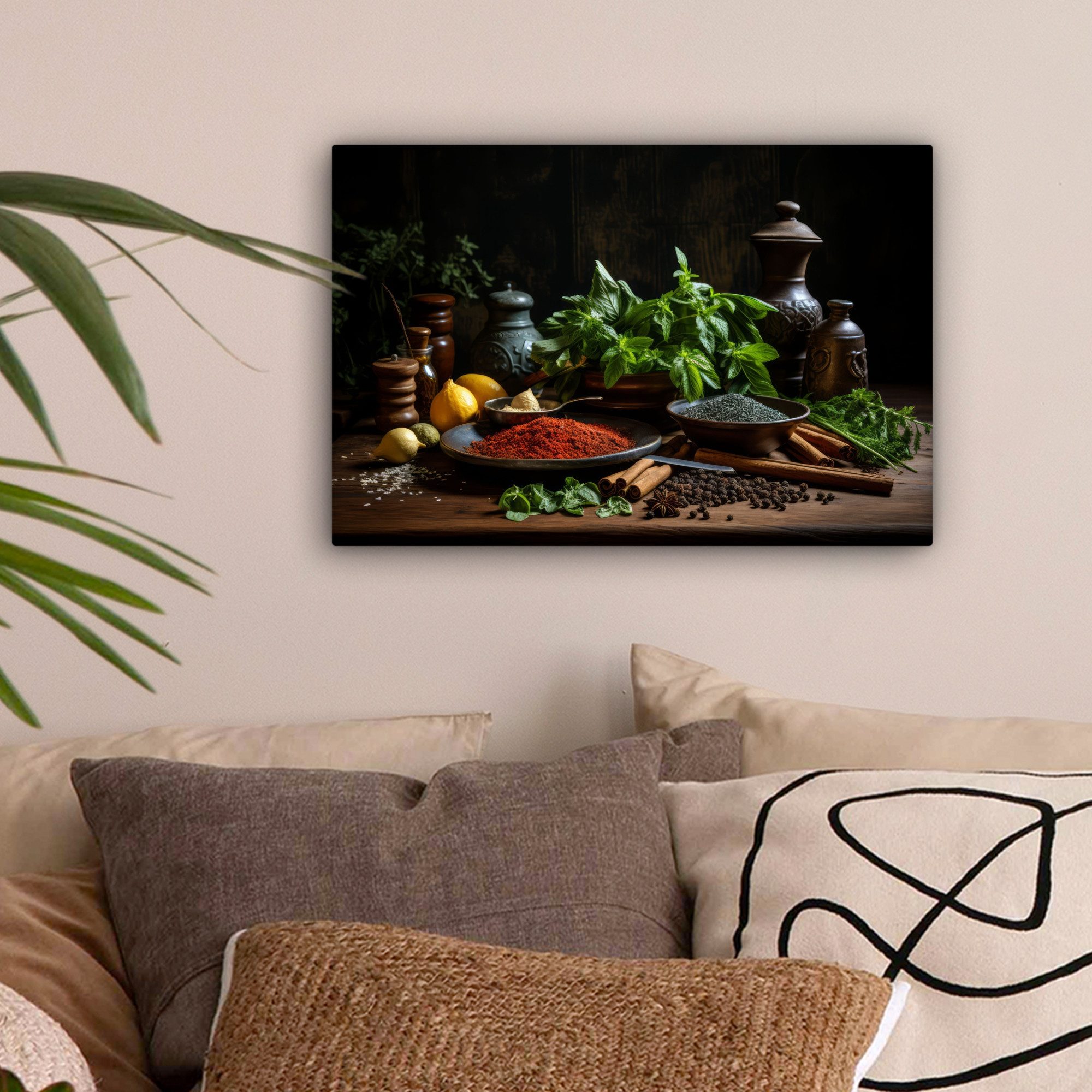 OneMillionCanvasses® Leinwandbild Kräuter - Stilleben - Gewürze - Schwarz, günstig online kaufen