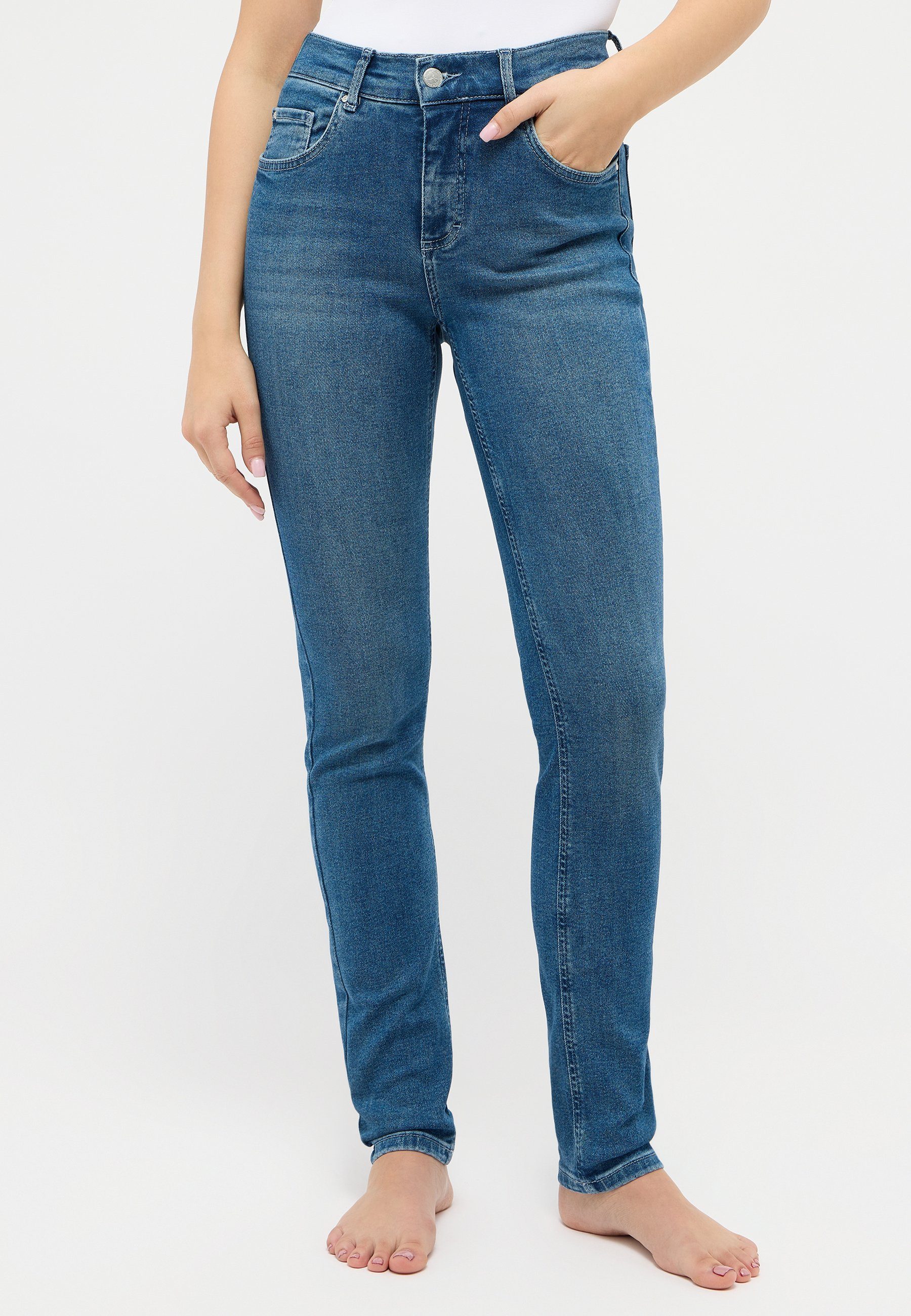 Skinny Slim Fit Used-Waschung, Bein Jeans Slim-fit-Jeans mit mit schmalem ANGELS