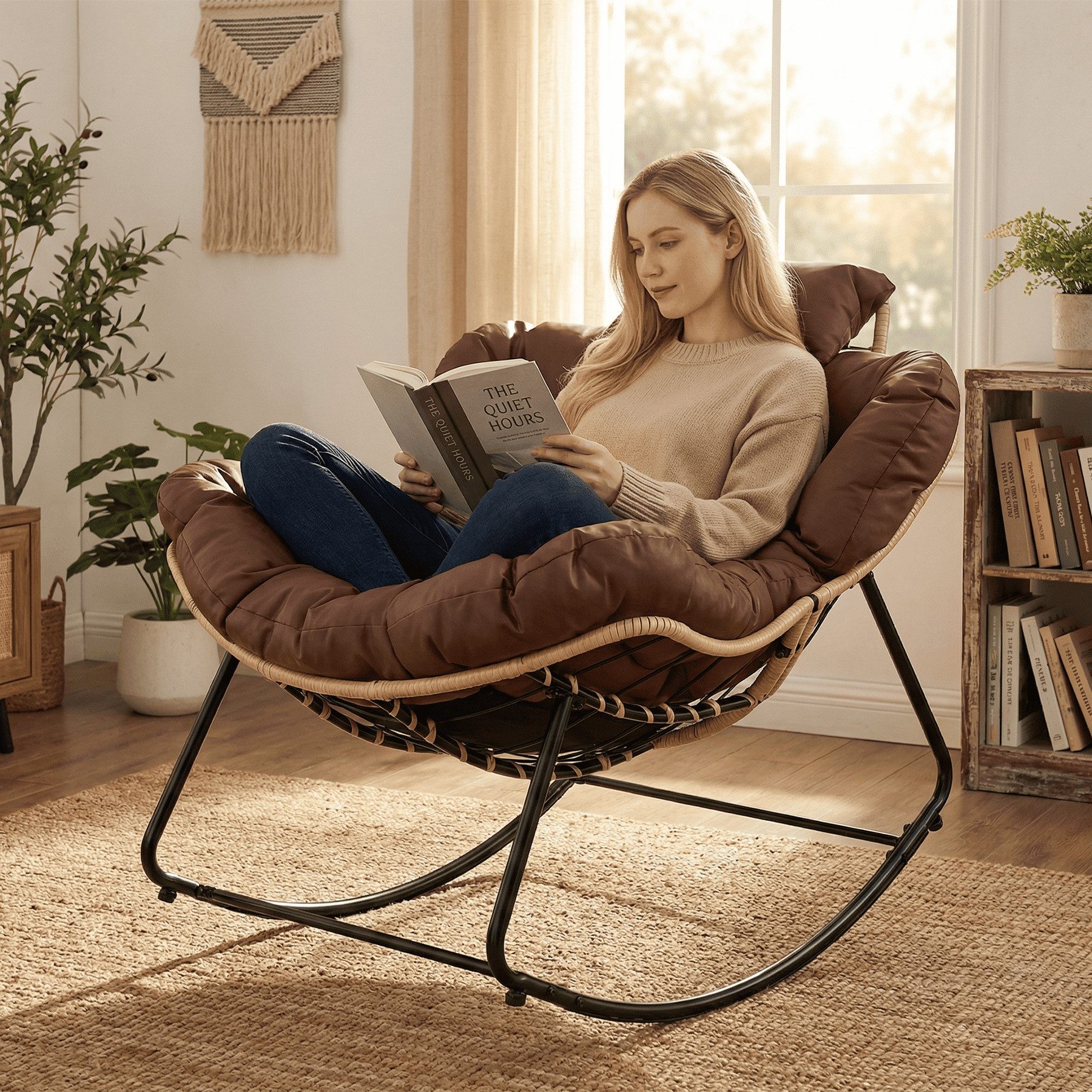 HomeMiYN Schaukelsessel Gepolsterter Schaukelstuhl & Relaxsessel für Wohnzimmer & Balkon