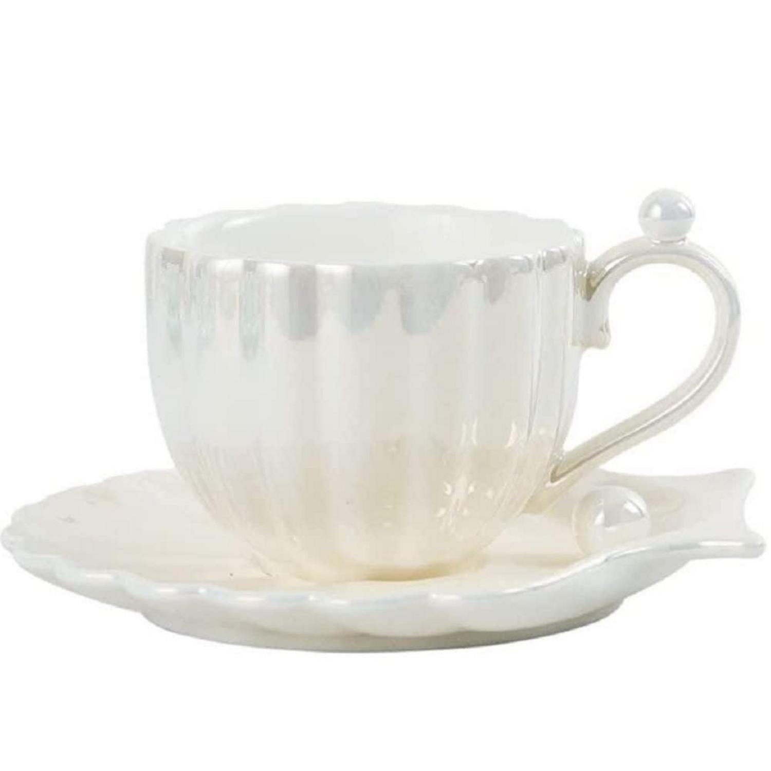 LuxusKollektion Cappuccinotasse Cappuccino Tasse mit Untertasse Porzellan Weiß, Keramik