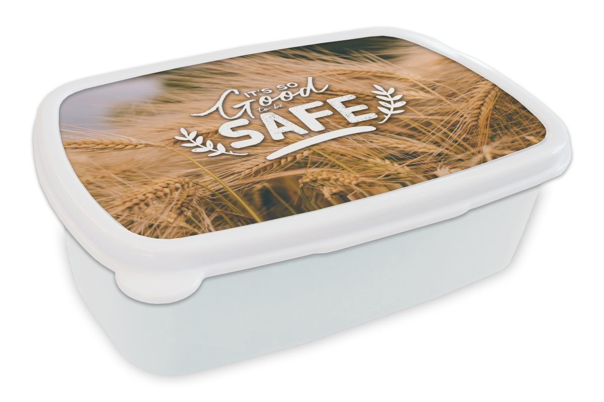 MuchoWow Lunchbox Es ist gut, sicher zu sein" - Zitate - Sprichwörter, Kunststoff, (2-tlg), Brotbox für Kinder und Erwachsene, Brotdose, für Jungs und Mädchen weiß