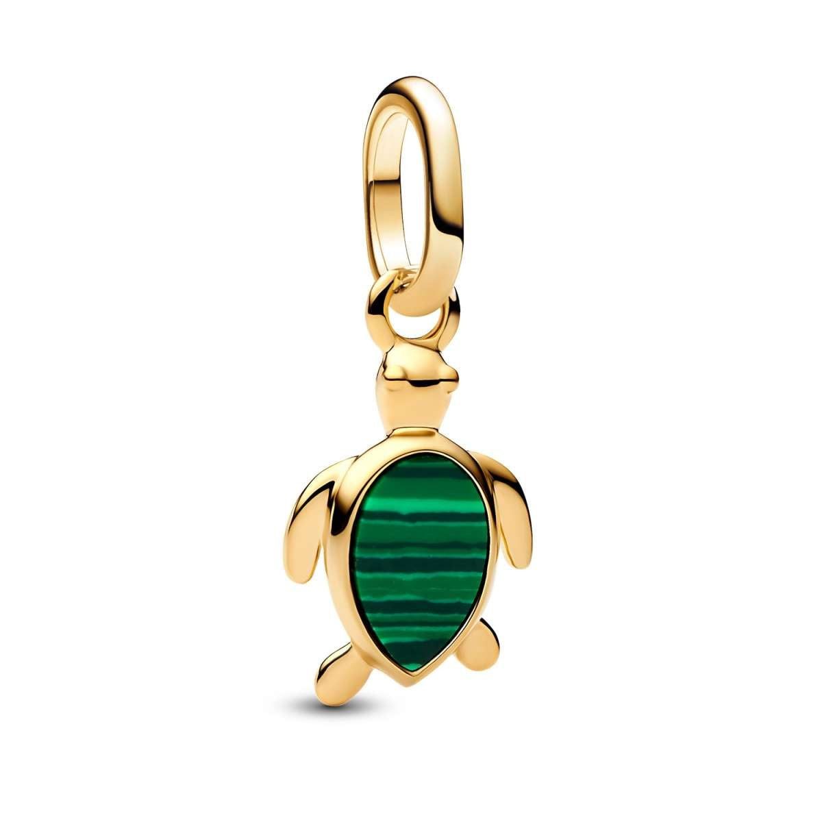 Pandora Charm-Einhänger 763823C01, Mini Anhänger Grüne Schildkröte Goldfarben