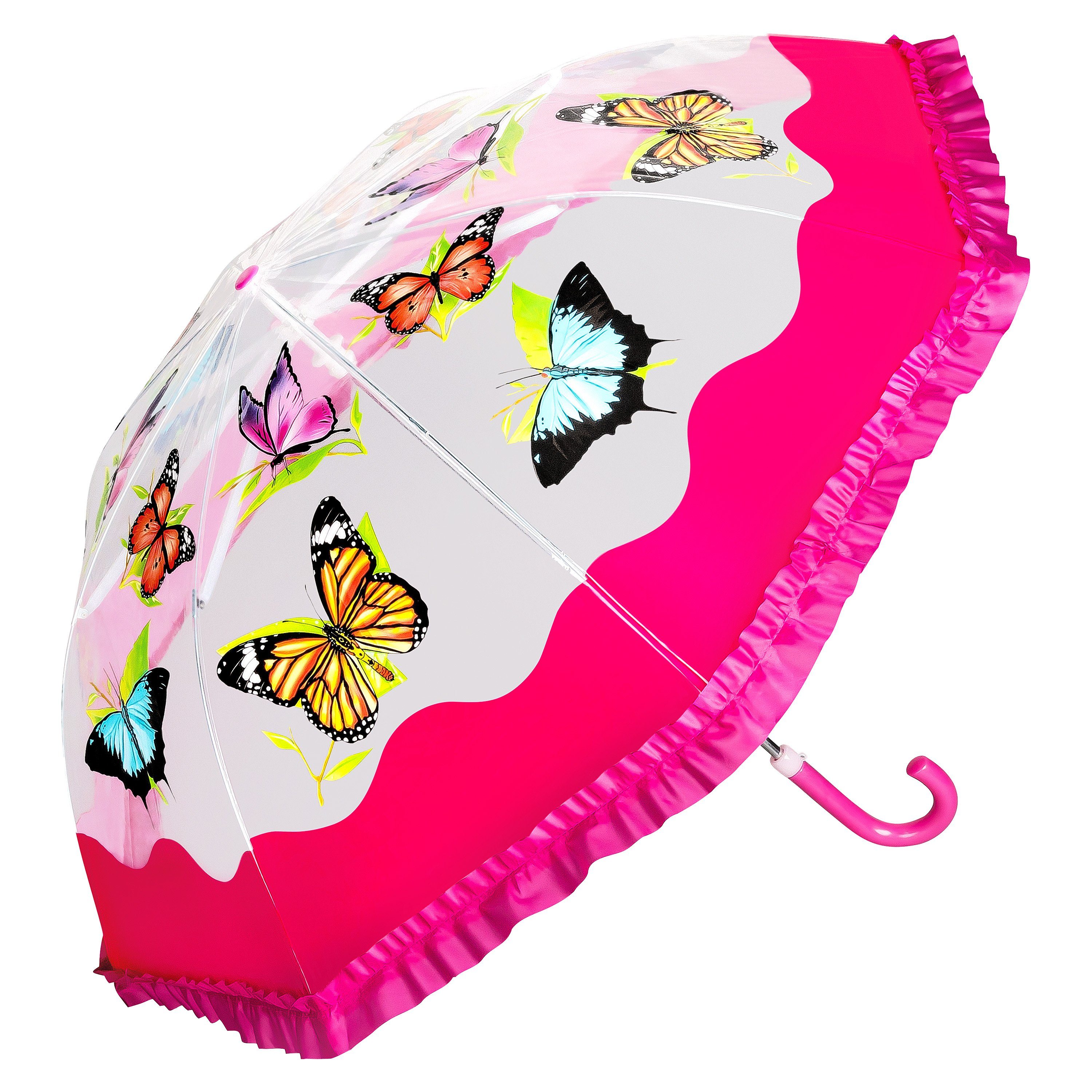 von Lilienfeld Stockregenschirm Kinderschirm Schmetterling Butterfly Junge Mädchen bis ca. 8 Jahre, Rüschenkante