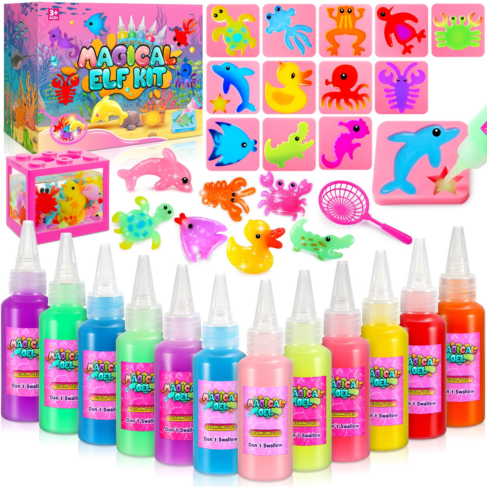 Wootoy Kreativset Wasserfeen DIY-Set Sensorik- und Experimentierspiel Bastelset, (mit 12 Gel-Farben 12 Formen und Zubehör, 35-tlg., Mini-Wassertank zum Präsentieren und Aufbewahren), ideal für Kinder die Basteln Experimentieren kreative Projekte lieben