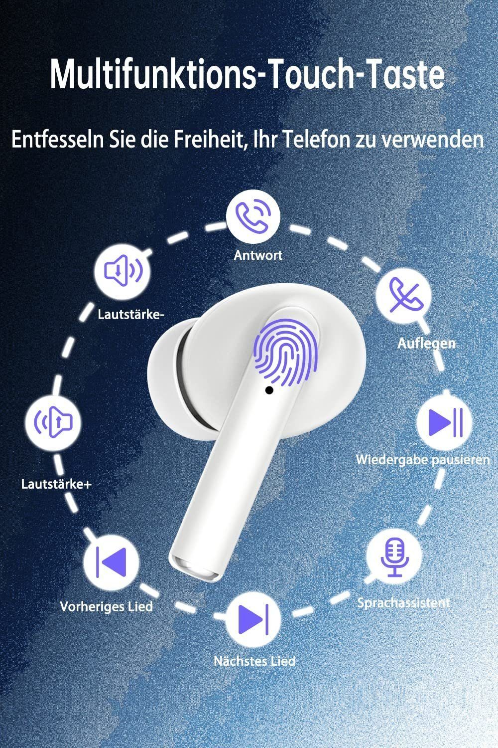 Bluetooth) 5.3 Bluetooth (Voice Rauschunterdrückung, True Assistant, In-Ear-Kopfhörer Mutoy IPX7 Wireless Bluetooth In-Ear-Kopfhörer Kopfhörer,
