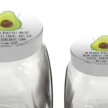 Mr. & Mrs. Panda Vorratsglas L 870ml Avocado Glücklich - Weiß - Geschenk, Glasbälter, Frucht, Süßi, Premium Glas, (1-tlg), Design-Highlight