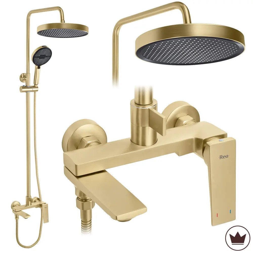 wohnwerk.idee Duschsystem Regendusche Dusche Set Duscharmatur inkl. Handbrause Gold Matt, Chrom, mit schwenkbarem Wannenauslauf, höhenverstellbar, Anti-Kalk-System