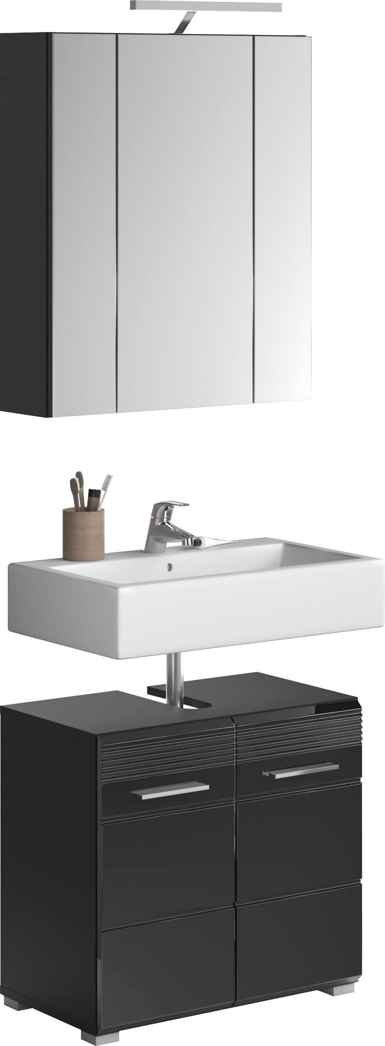 2-tlg., INOSIGN bestehend Spiegelschrank 2-St), aus: Badaufsatzleuchte inkl. (Set, Badmöbel-Set Malmö, Badmöbel, Waschbeckenunterschrank,