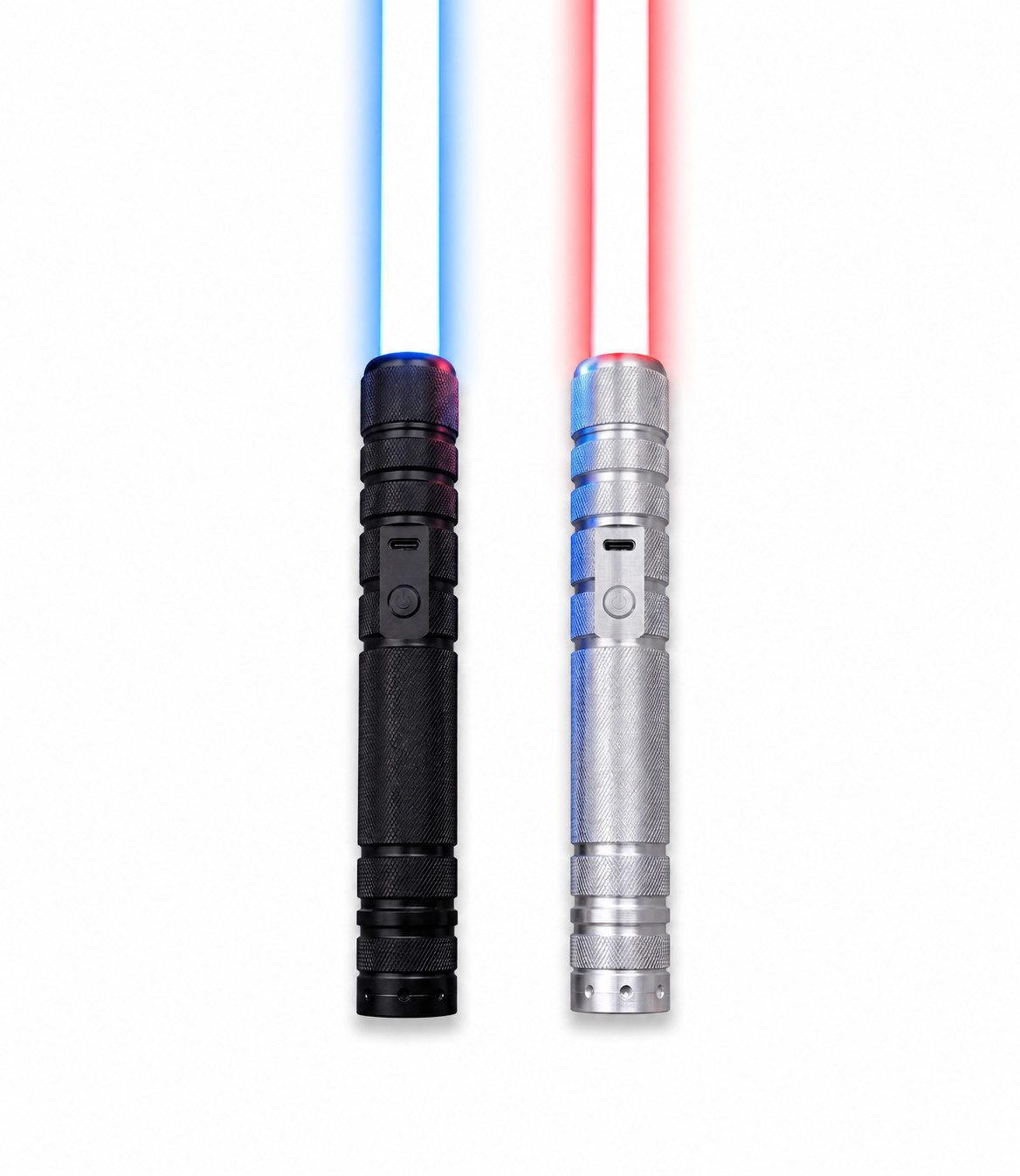 TSE Lichtschwert Laser Schwert 2er Set Metallgriff Doppelschwert Cosplay & Kostüm (Leuchtschwert-Set / Doppelschwert-Set), Zusammensteckbar, einzeln und Doppelschwert, beleuchtet, Metallgriffe