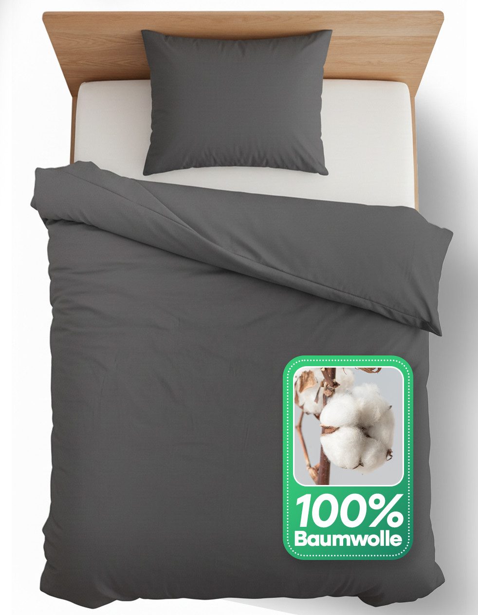 Bettwäsche Baumwolle Set 2tlg / 4teilig 135x200 / 155x220 cm anthrazit grau uni