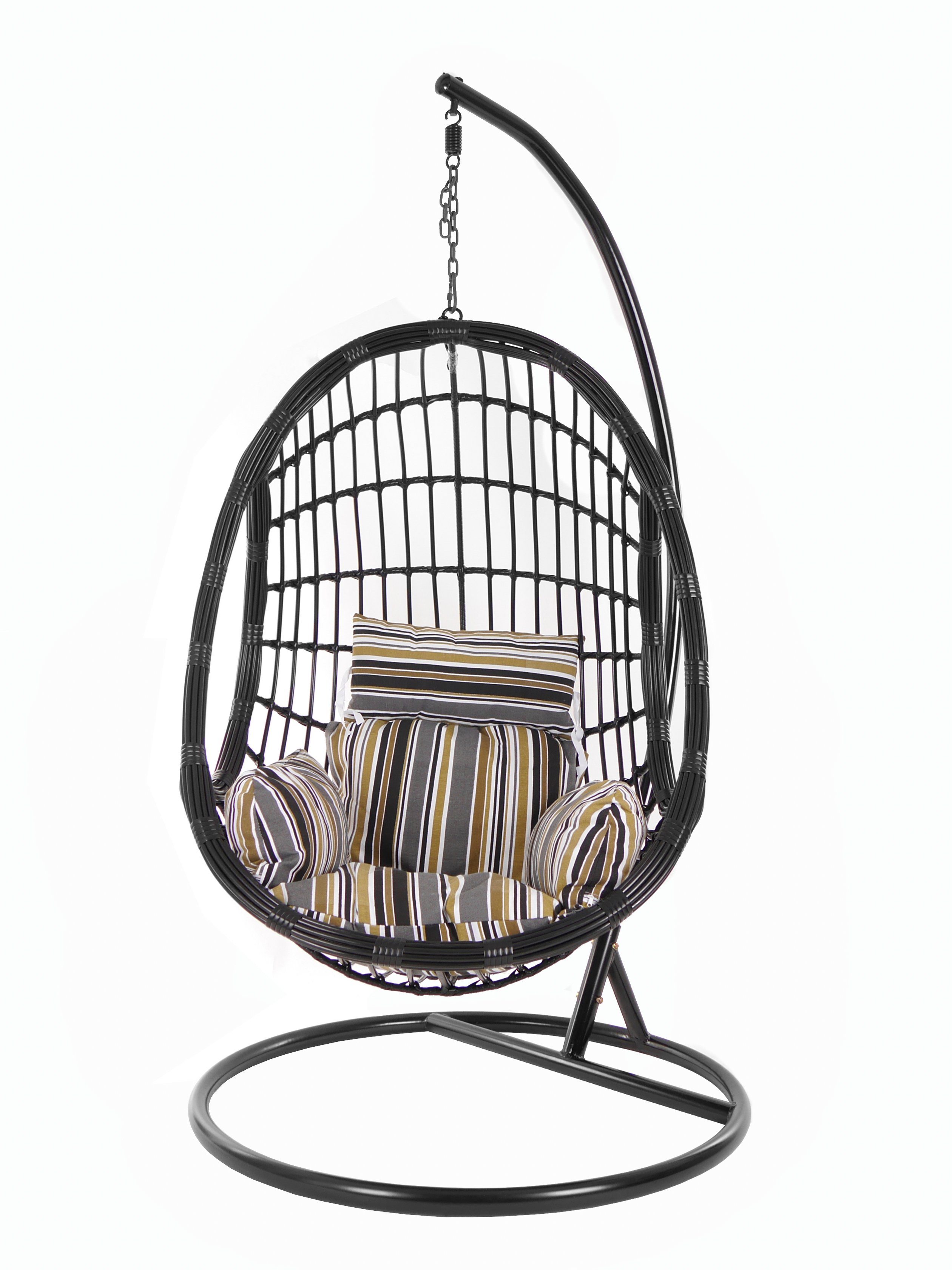 Chair, Gestell Hängesessel Loungemöbel, gestreift Schwebesessel, mit Schwarz, Muster terra) PALMANOVA black, Swing KIDEO Kissen, und Hängesessel natur (7891