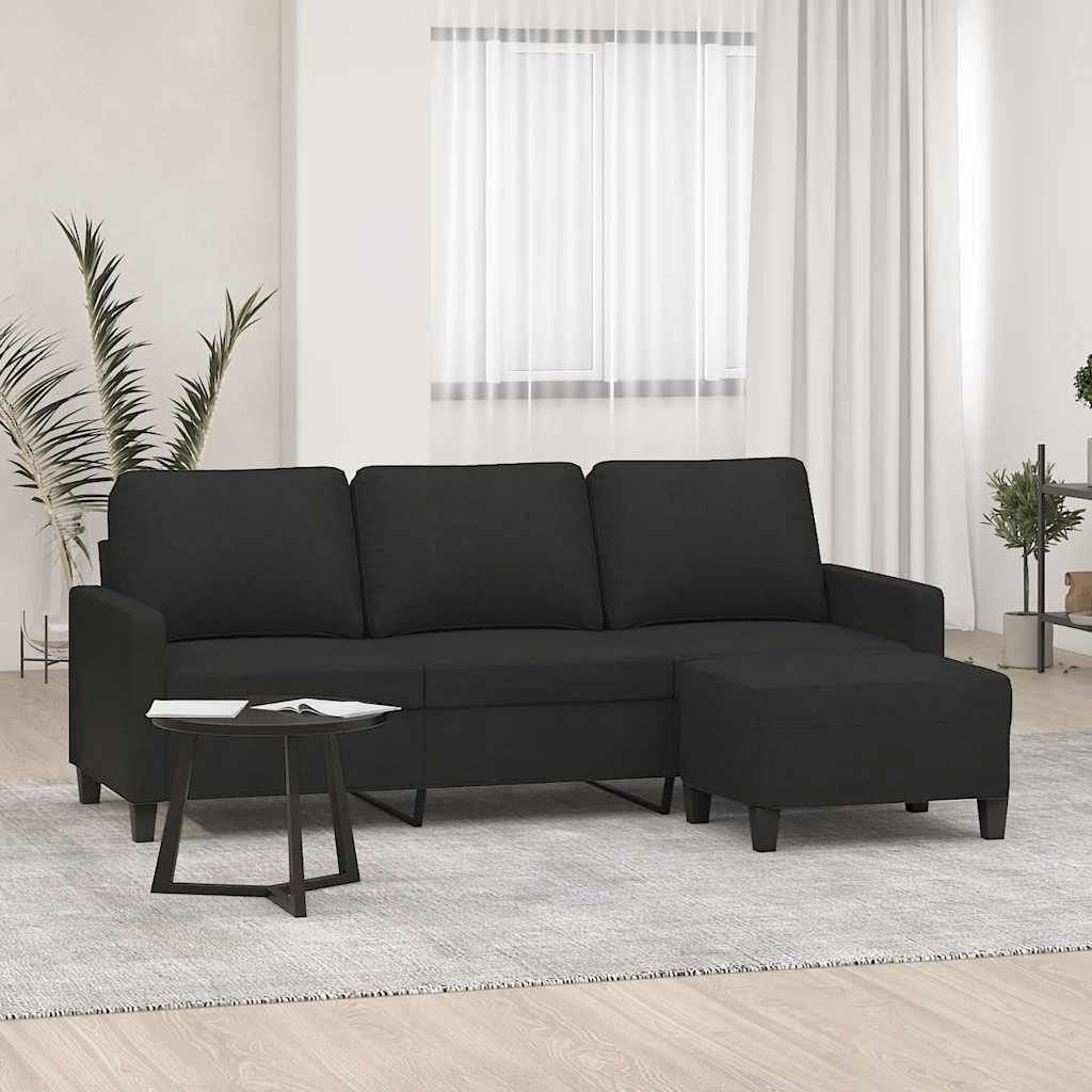 vidaXL Sofa vidaXL 3-Sitzer-Sofa mit Hocker Schwarz 180 cm Stoff