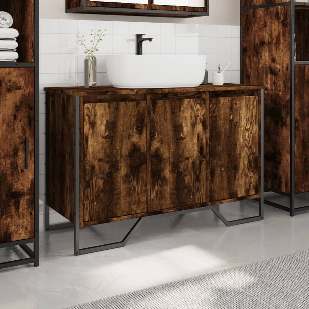 vidaXL Badezimmer-Set Waschbeckenunterschrank Räuchereiche 91x35x60 cm günstig online kaufen