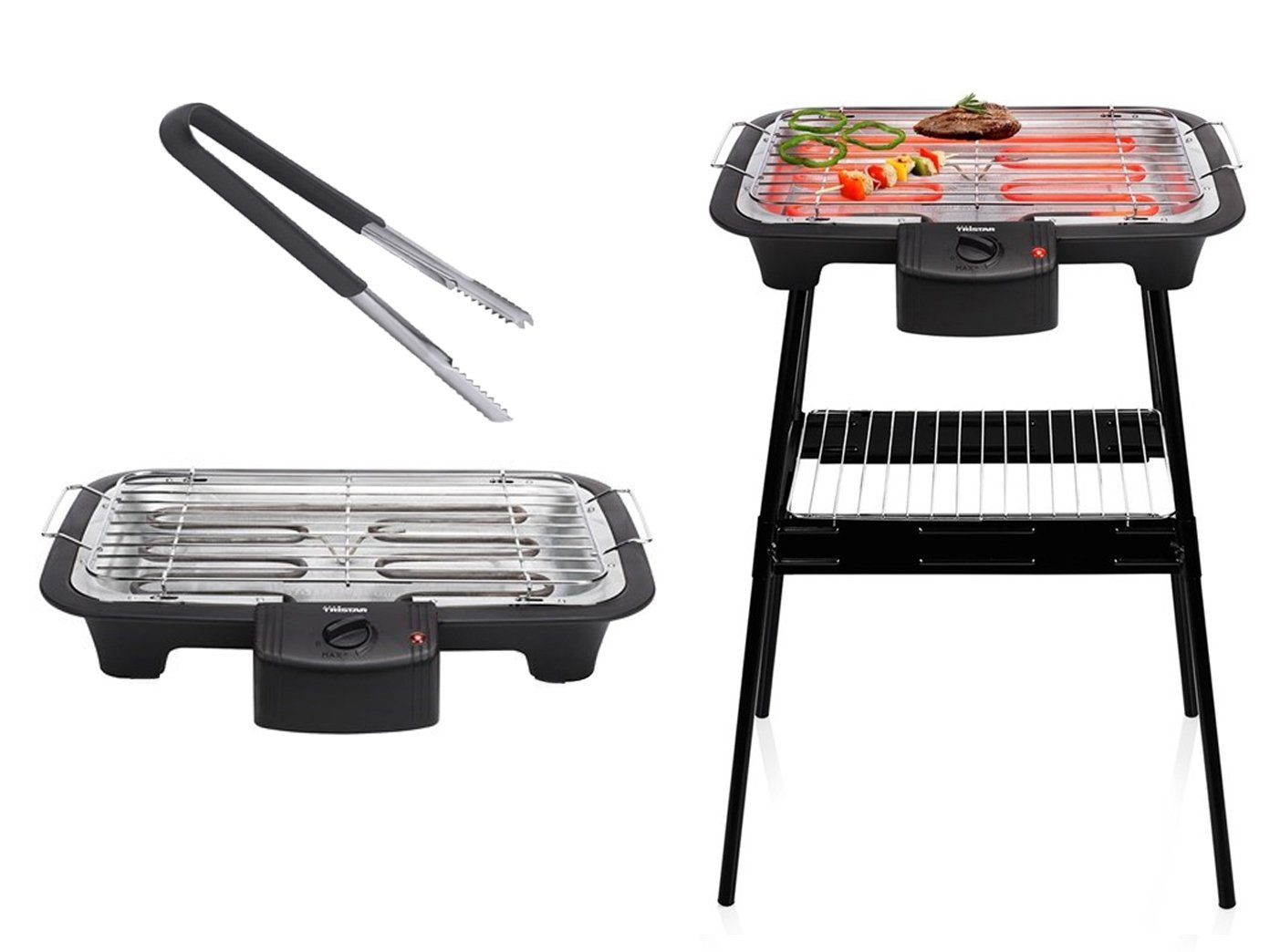 Tristar Elektro-Standgrill, 2000 W, Tischgrill Garten-Grill elektrischer Camper Camping-Grill & Grillzange