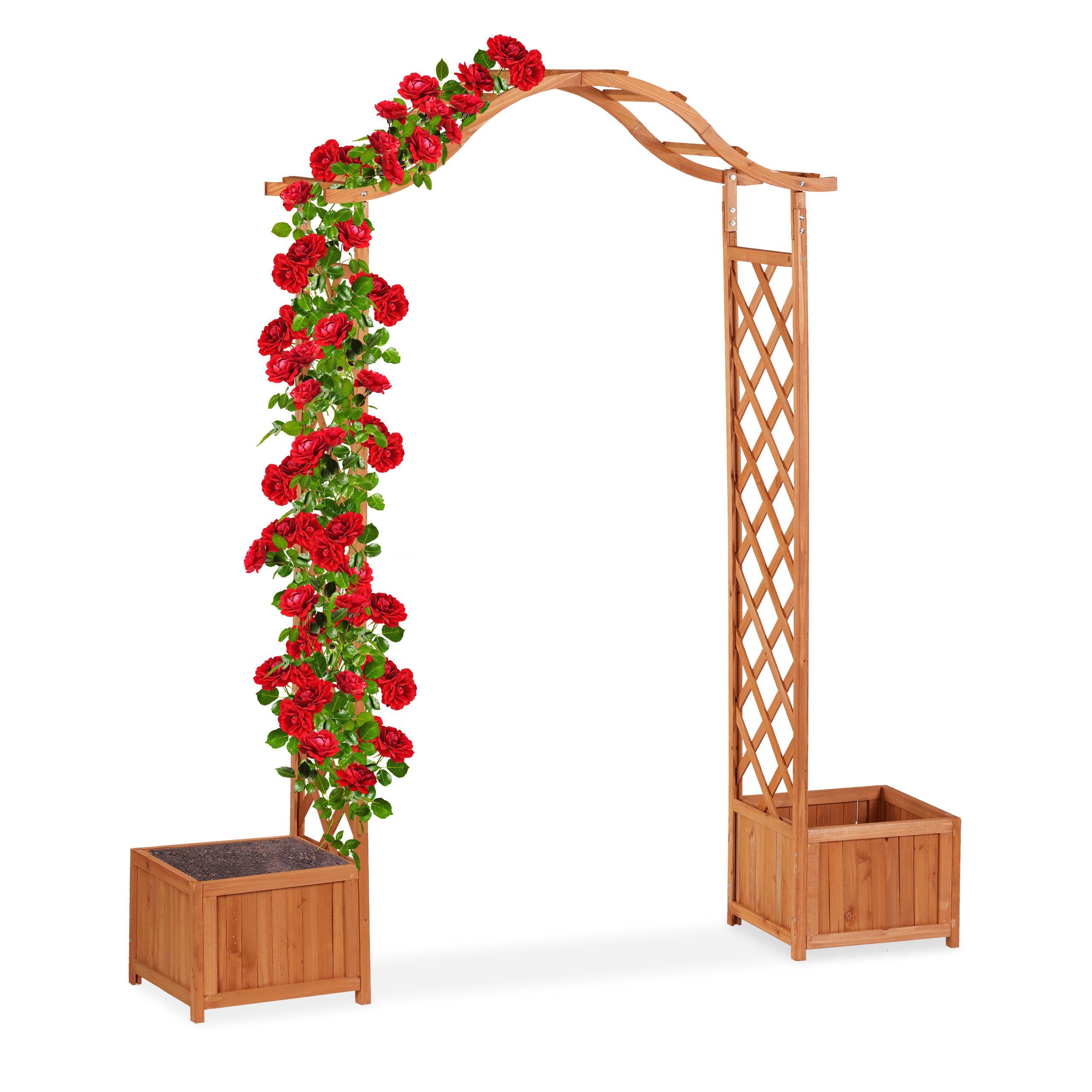 relaxdays Rosenbogen Holz-Rosenbogen mit 2 Pflanzkübeln günstig online kaufen