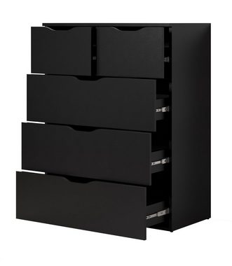 trendteam Schubkastenkommode Basix (Kommode in schwarz matt, 80 x 101 cm), 5 Schubladen mit Vollauszug