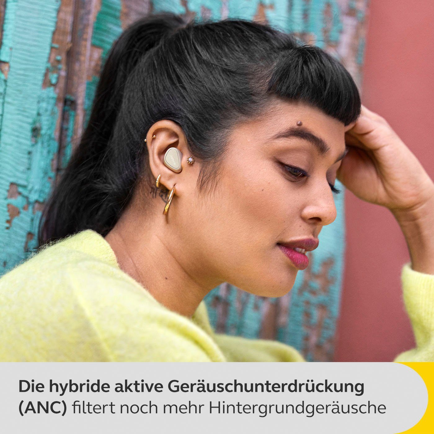 Bluetooth, Google Siri, In-Ear-Kopfhörer Jabra aktiver Cancelling Geräuschunterdrückung Alexa, Noise (ANC), wireless Assistant, mit 5 hybrider Gold/beige Elite (ANC) (Active