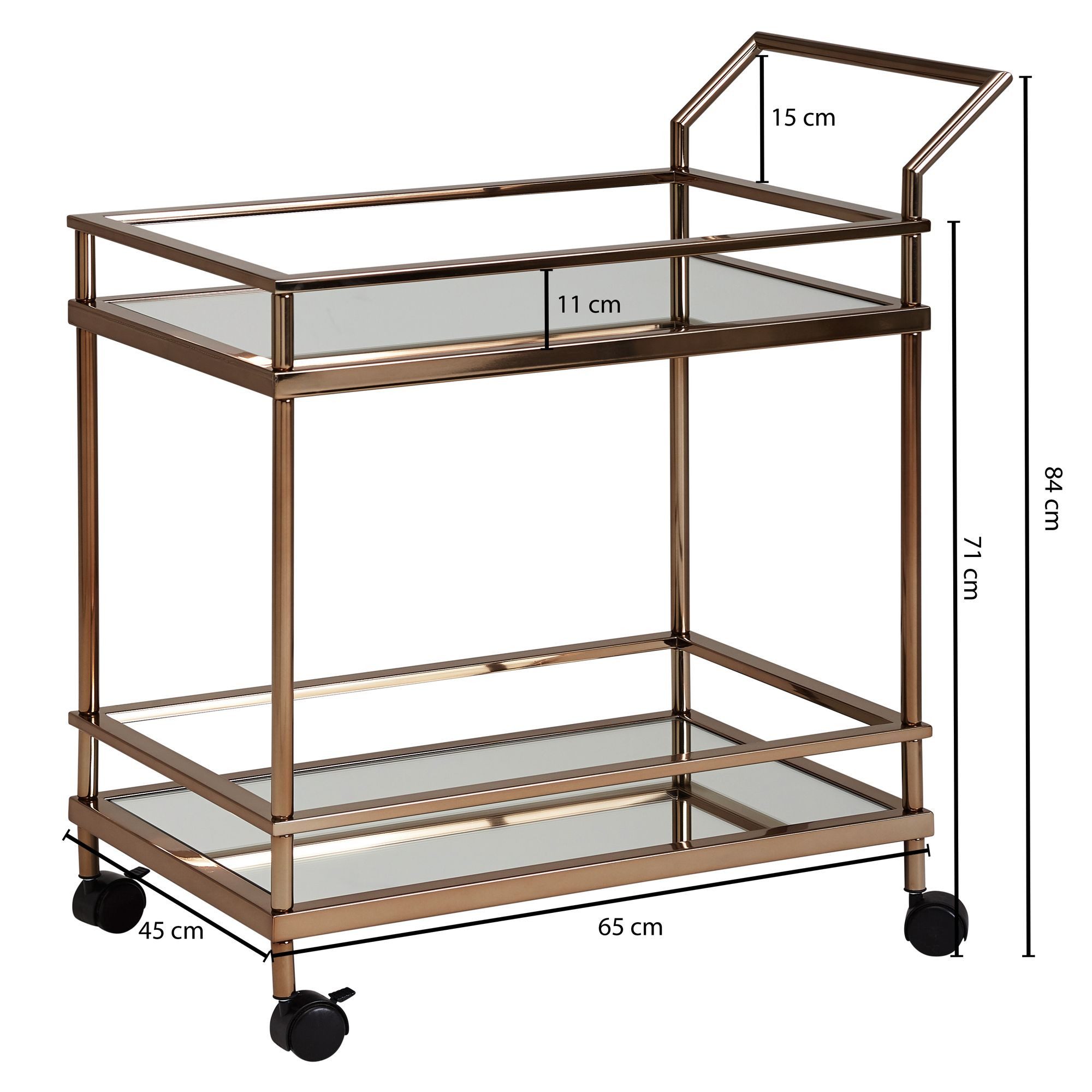FINEBUY Servierwagen Gold Beistelltisch Rollen Küchen- Speisewagen Glas FB52936, (Gold 65,5x84x45 cm, Mobiler Beistelltisch Glas), Speisewagen Rechteckig, Küche – Bild 3 von 5
