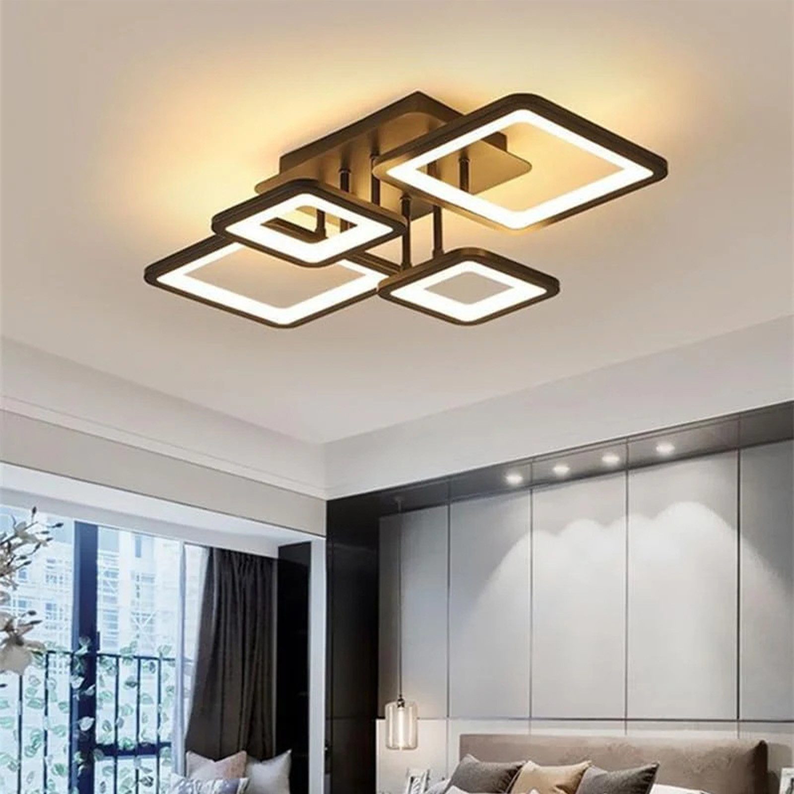 Riserva Deckenleuchten LED Deckenleuchte Schwarz 54W Stufenlos Dimmbar mit Fernbedienung, LED wechselbar