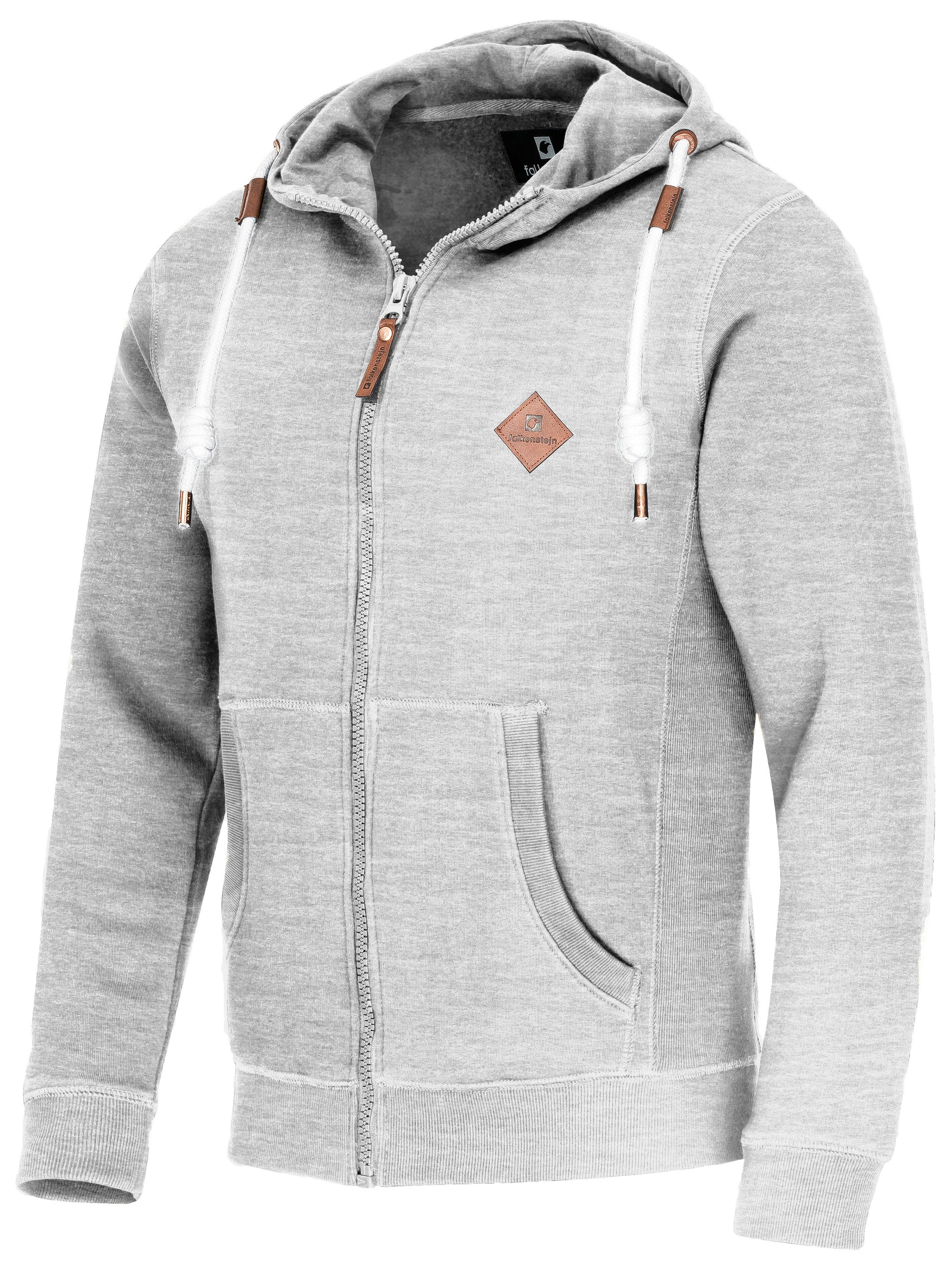 FALKENSTEJN Sweatjacke mit Lt.Grey Logolederpatch stylischer Colesburg Kapuzensweatjacke Kapuzenpullover