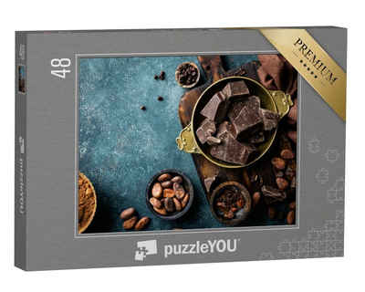 puzzleYOU Puzzle Dunkle Schokolade und duftende Kakaobohnen, 48 Puzzleteile, puzzleYOU-Kollektionen Schokolade