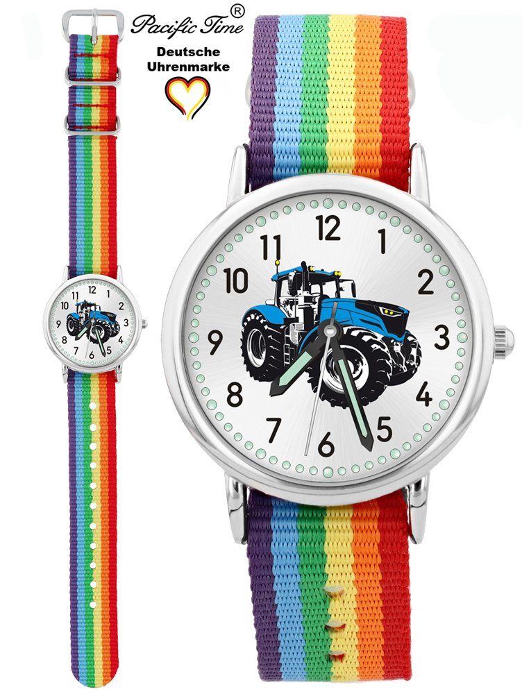 Pacific Time Quarzuhr Kinder Armbanduhr Traktor blau Wechselarmband, Mix und Match Design - Gratis Versand Regenbogen