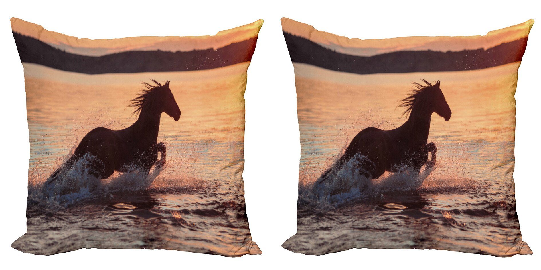 Kissenbezüge Modern Accent Doppelseitiger Digitaldruck, Abakuhaus (2 Stück), Reiter Pferd Meer bei Sonnenuntergang