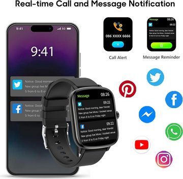 Popglory Smartwatch (1,69 Zoll, Android, iOS), mit Blutdruckmessung Fitness Armbanduhr mit Pulsuhr Schlafmonitor IP67