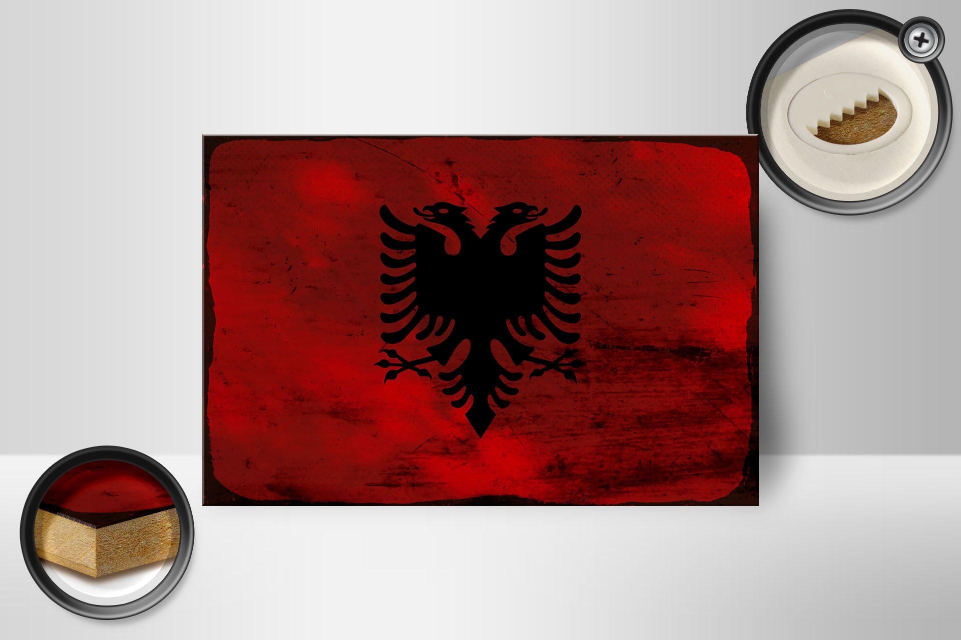 Femer GmbH Holzbild Flagge Albanien 18x12 cm Flag Albania Rost, Flaggen (1 St), Glatte Holzfaserplatte (MDF), vorn beschichtet
